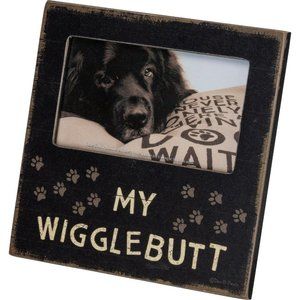Wooden Dog Photo Frame My Wigglebutt Square 6" X 6" Rustic Black Table Top